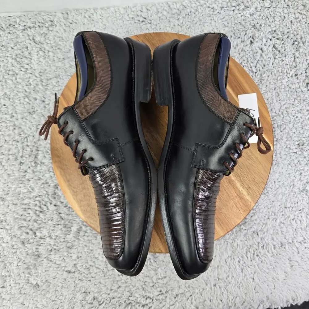 Julio Blanco Mens 10.5M Genuine Lizard Moc Square Toe Two Tone Oxford Dress Shoe
